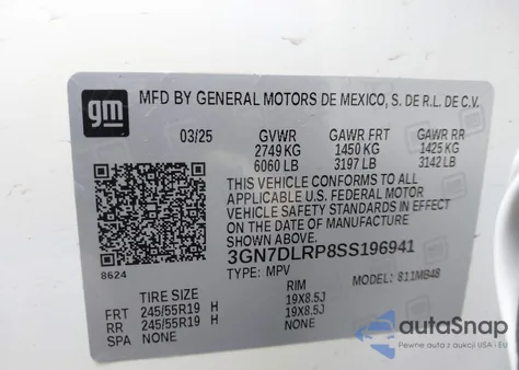 2025 Chevrolet Equinox Ev Lt из США, поврежденный, VIN 3GN7DLRP8SS196941